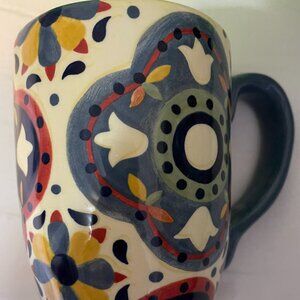 Pier 1 Dalia Pattern coffee or tea mug. Hand-painted earthenware.